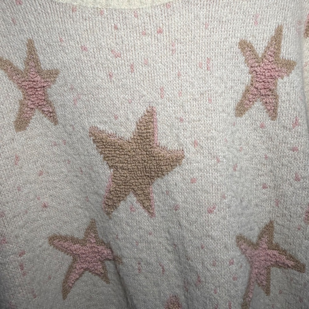Blue B Collection Star Sweater M/L Cream Textured Knit Oversized Crewneck - Picture 5 of 5